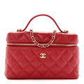 Caviar Quilted Top Handle Slim Vanity With Chain Red