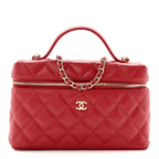 Caviar Quilted Top Handle Slim Vanity With Chain Red