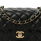 Lambskin Quilted Mini Rectangular Flap Black