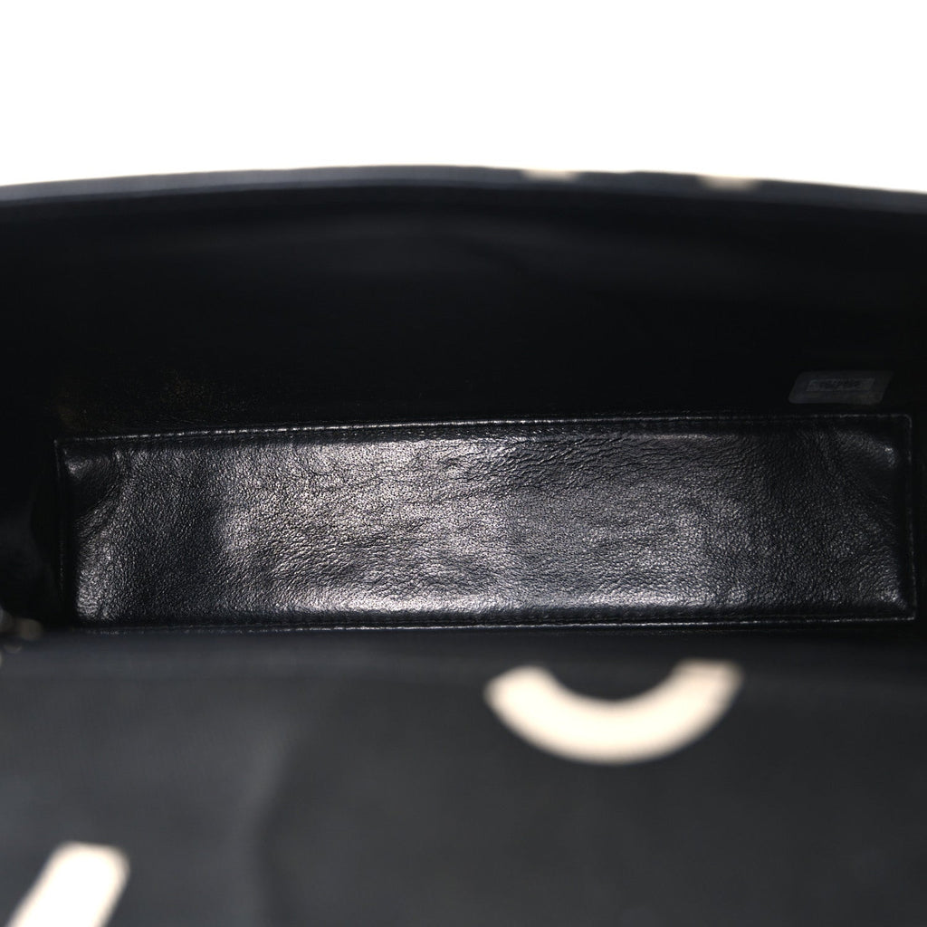 Canvas Quilted Letter Printed Flap Black