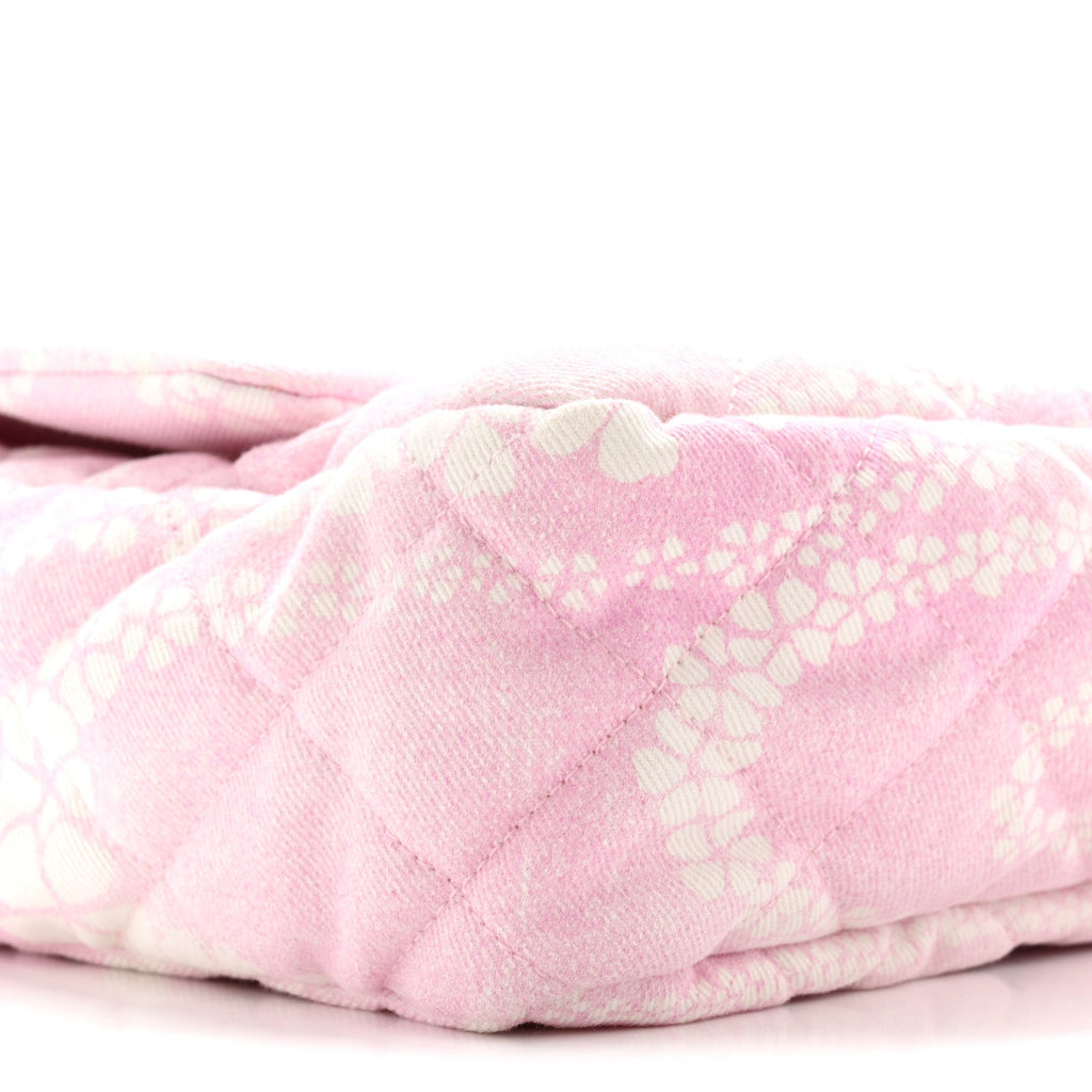 Printed Denim Quilted Medium Single Flap Bag Pink White