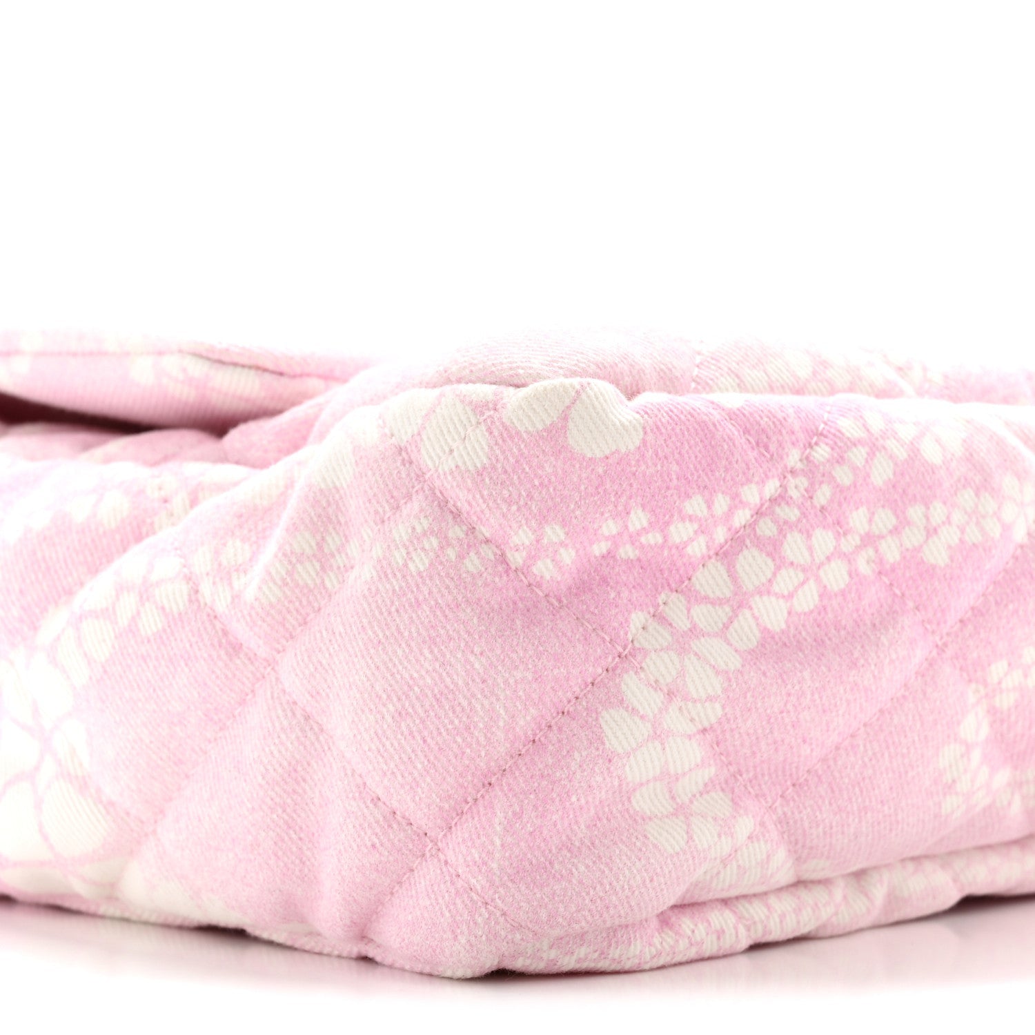 Printed Denim Quilted Medium Single Flap Bag Pink White