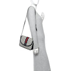 GG Supreme Monogram Textured Dollar Calfskin Web Studded Mini Ophidia Flap Shoulder Bag Beige Blue