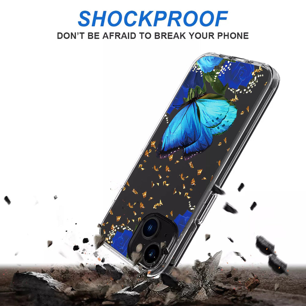 Pressed Dried Flower Design Phone Case For Iphone 14 /13 In Blue