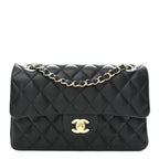 Lambskin Quilted Small Double Flap Black