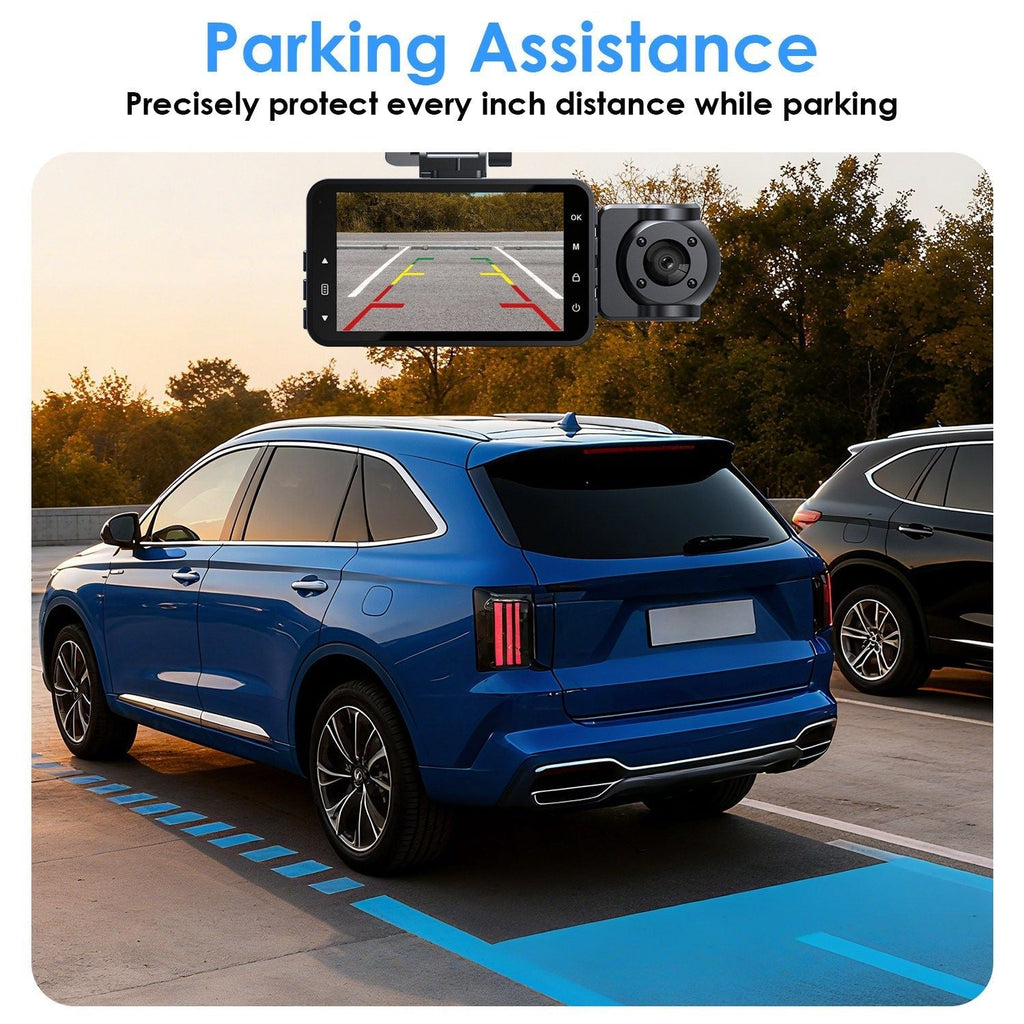Car Dash Cam 3 Channel with Infrared Night Vision (4 IR Lights/Per Side), 1080P Front & 480P Inside/Rear Cameras, Parking Reverse Image & Motion Detection for 24H Security