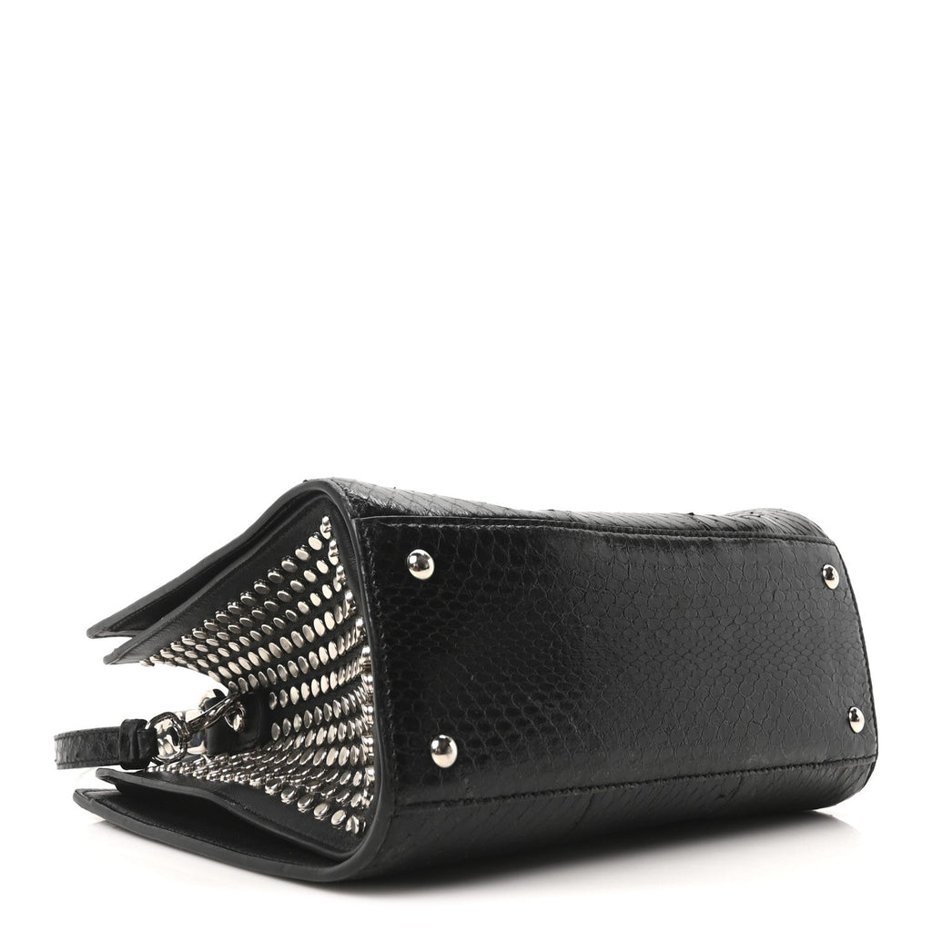 Snakeskin Studded Thalia Top Handle Black
