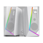 RGB Desktop Speakers - 2.0 Channel PC Stereo System with 6 LED Color Modes and Enhanced Sound, White/Pink