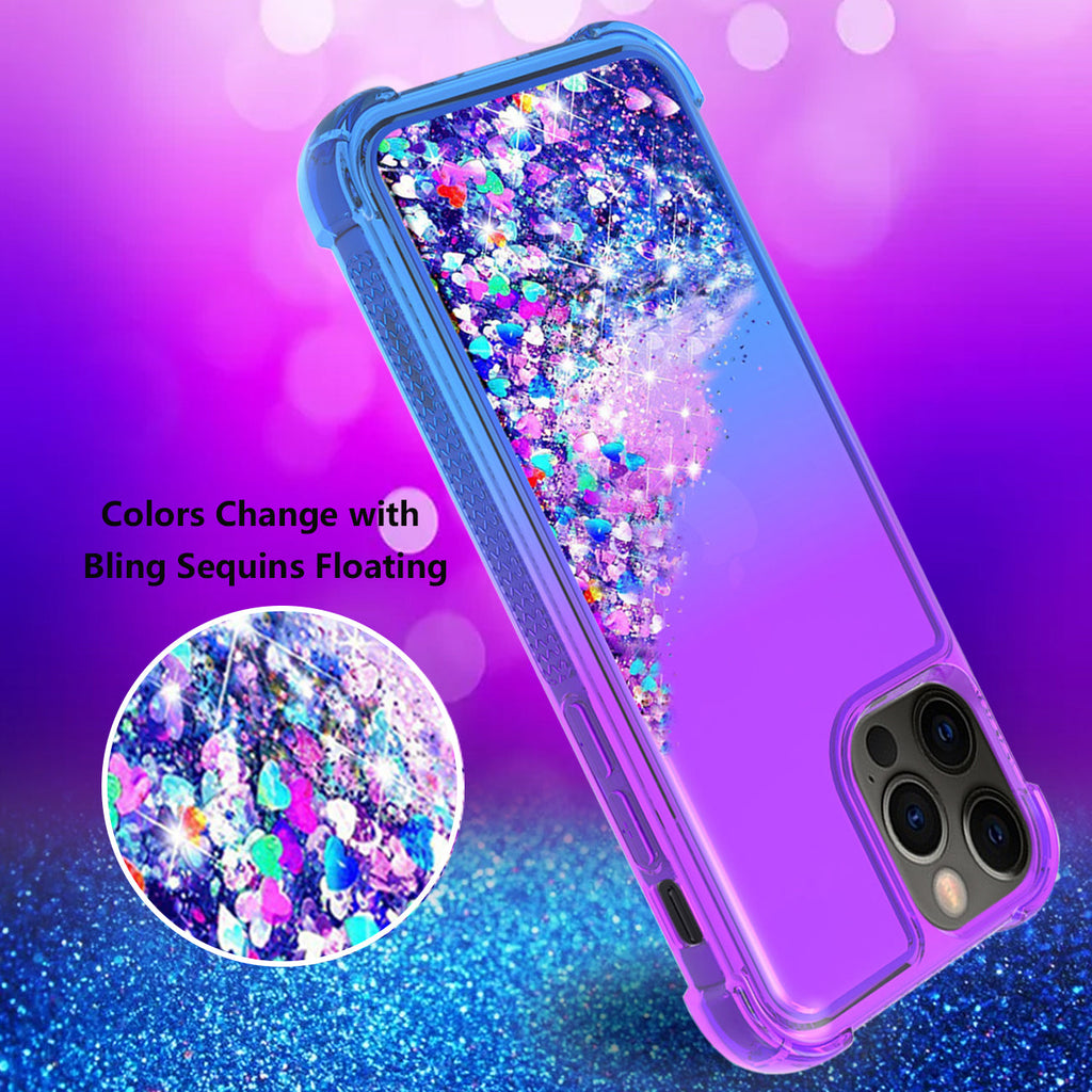Shiny Flowing Glitter Liquid Bumper Case For Apple Iphone 12 Pro Max In Purple