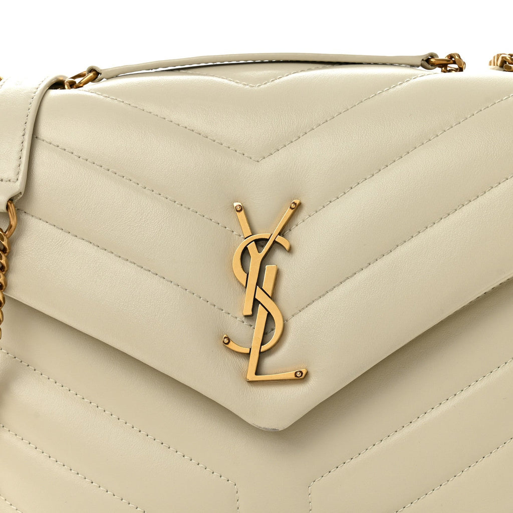 Calfskin Y Quilted Monogram Small Loulou Chain Satchel Blanc Vintage