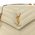 Calfskin Y Quilted Monogram Small Loulou Chain Satchel Blanc Vintage