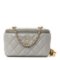 Lambskin Quilted Small Pearl Crush Vanity Case With Chain Grey