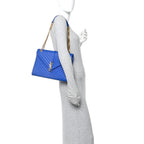 Grain De Poudre Matelasse Chevron Large Monogram Satchel Blue Majorelle
