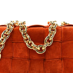 Suede Maxi Intrecciato Padded Chain Cassette Crossbody Bag Maple