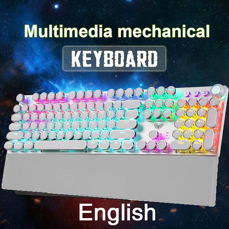 Game mechanical keyboard white punk keycap 104 KEYS computer keyboard laptop keyboard -F2088 English-Blue Switch