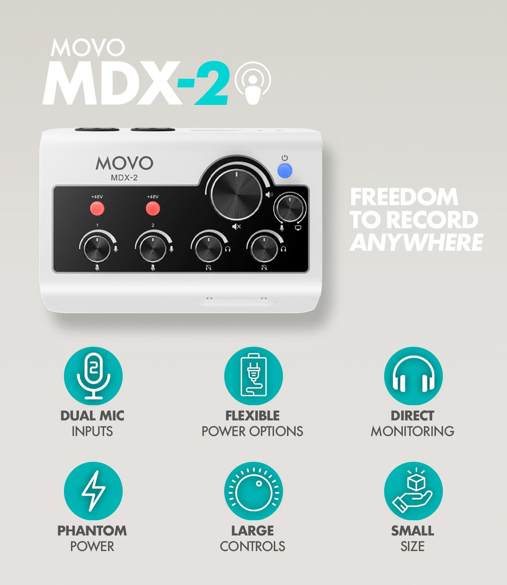 Movo MDX-2 2 Channel XLR Portable Audio Interface
