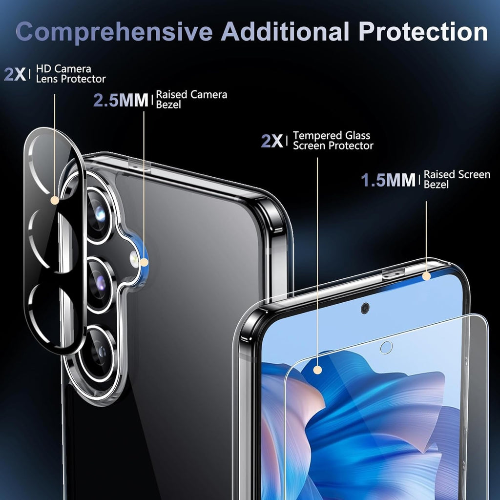 Entronix Bundle Compatible with Galaxy S25 - [Hard] Clear Case, 2 Clear Clear Screen Protector & 2 Camera Lens Protectors