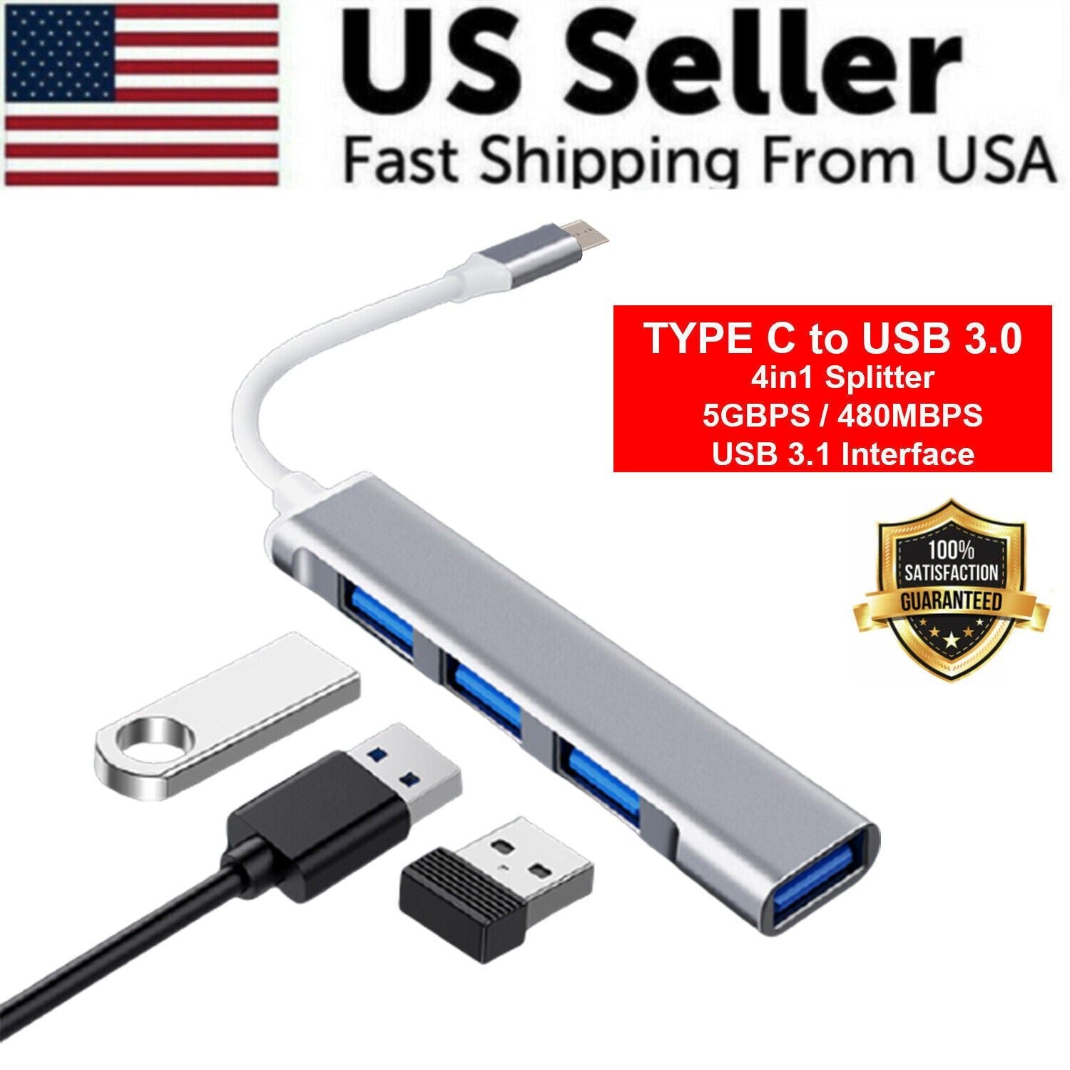 5-in-1 Multiport USB-C Hub Type C To USB 3.0 4K HDMI Adapter For Macbook Pro / Air USA