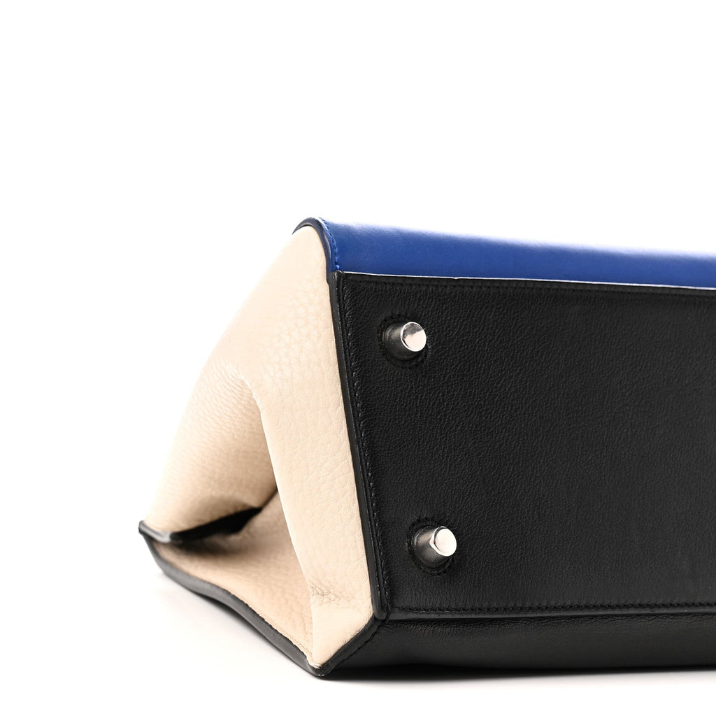 Calfskin Medium Tri-Color Edge Shoulder Bag Blue Multicolor