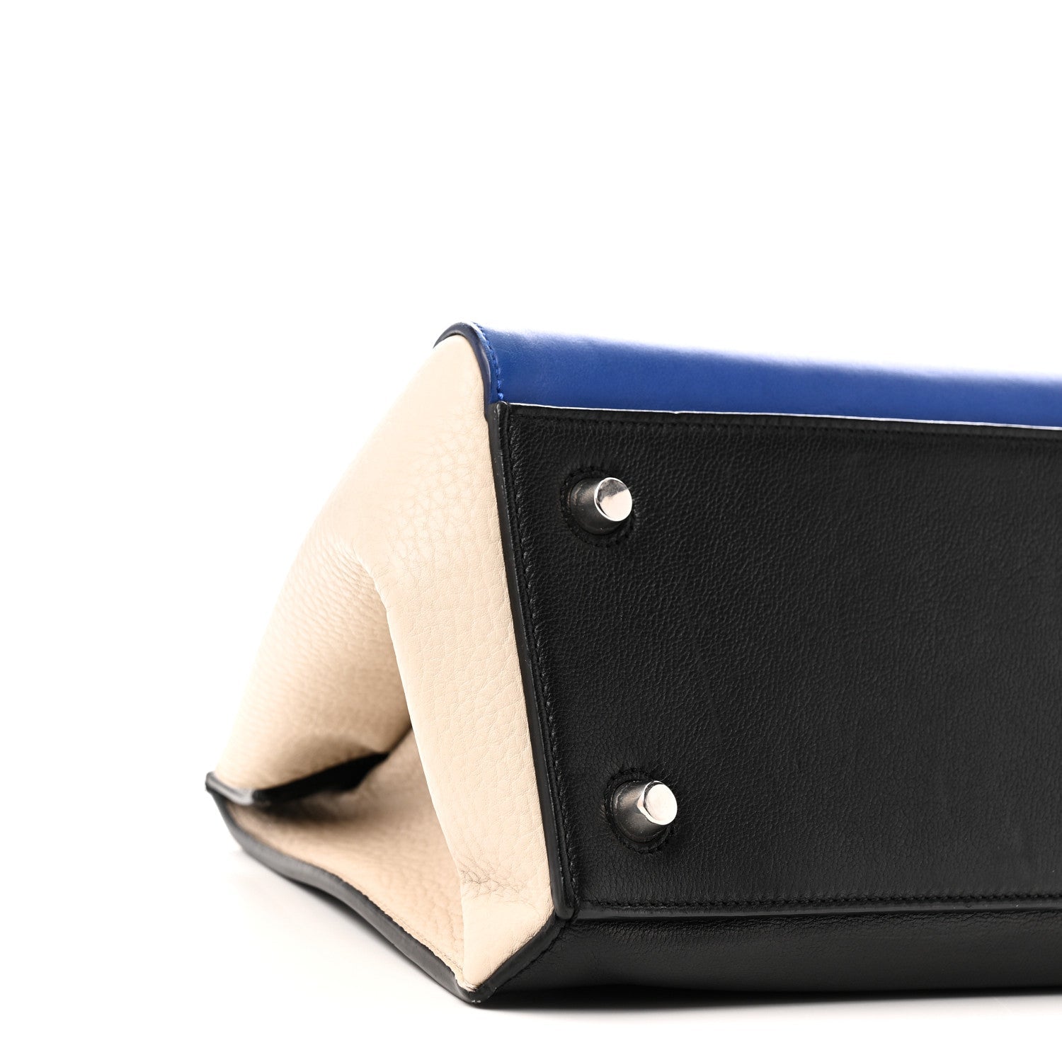 Calfskin Medium Tri-Color Edge Shoulder Bag Blue Multicolor