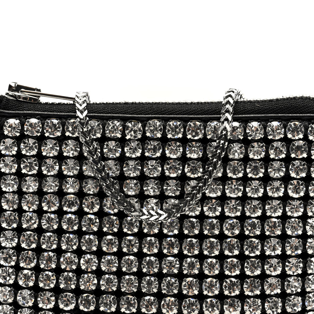 Mesh Crystal Rhinestone Nano Heiress Shoulder Bag Black Silver
