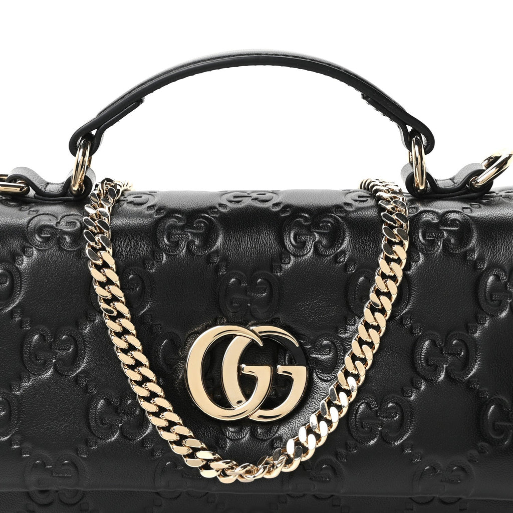 Lambskin Embossed Mini GG Milano Top Handle Shoulder Bag Black