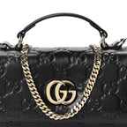 Lambskin Embossed Mini GG Milano Top Handle Shoulder Bag Black