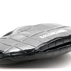Shiny Supple Calfskin Logo Crocodile Embossed Cloud Coin Purse Black White