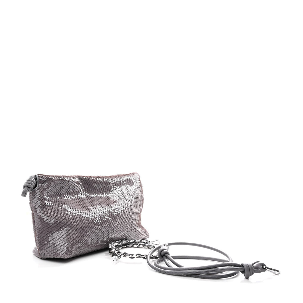 Sequin Medium Donut Chain Flamenco Knot Clutch Grey