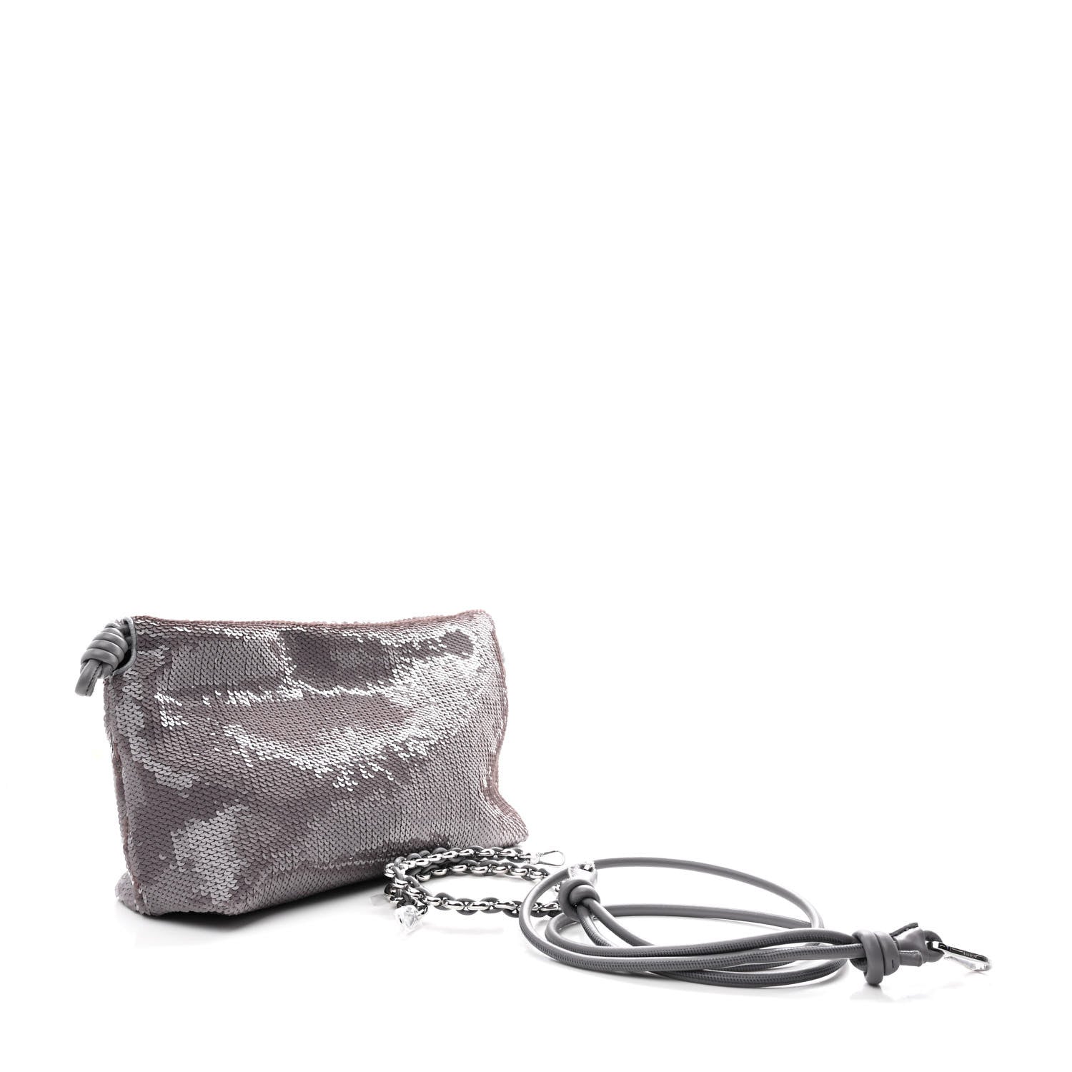 Sequin Medium Donut Chain Flamenco Knot Clutch Grey