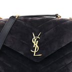 Suede Calfskin Y Quilted Monogram Small Loulou Chain Satchel Deep Marine