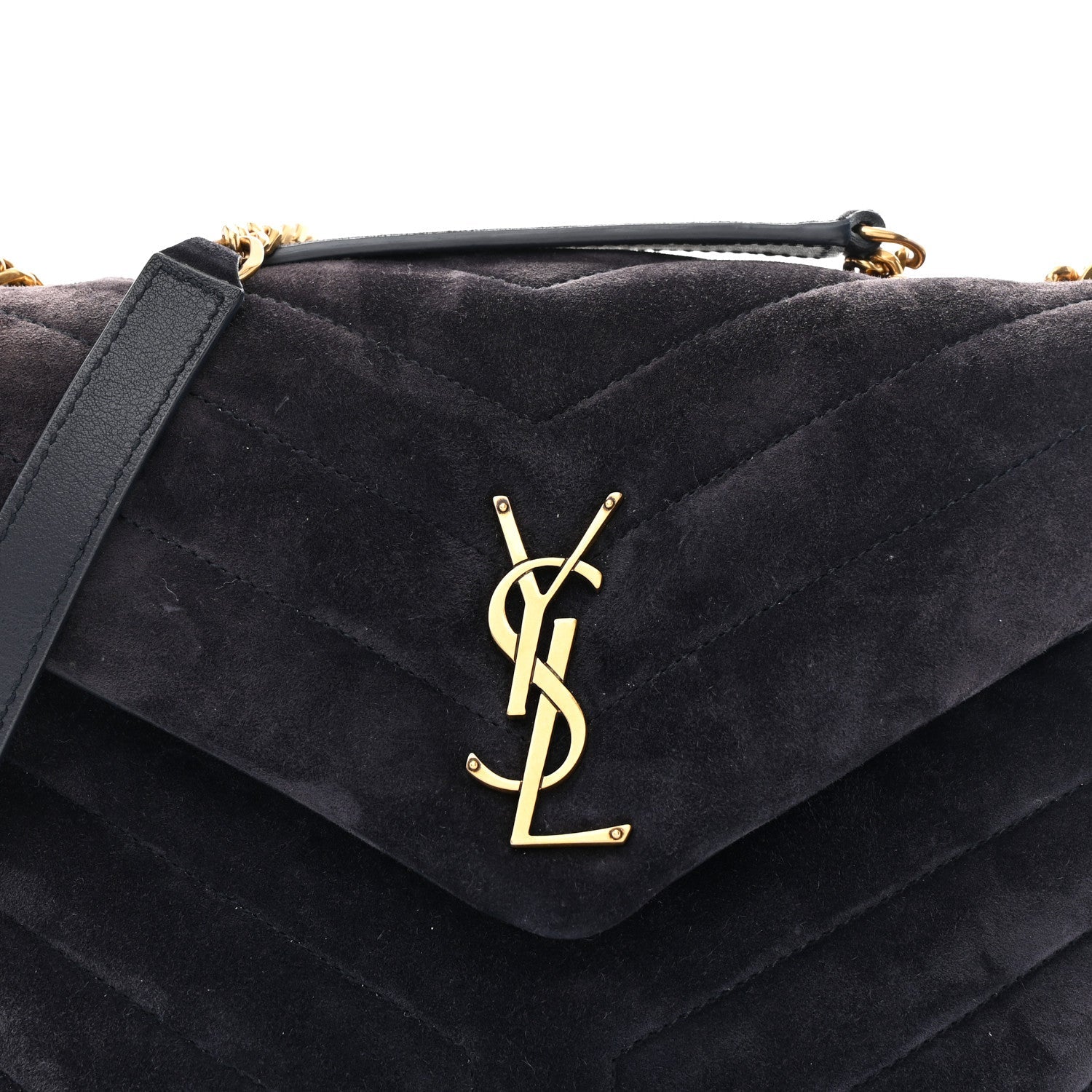 Suede Calfskin Y Quilted Monogram Small Loulou Chain Satchel Deep Marine
