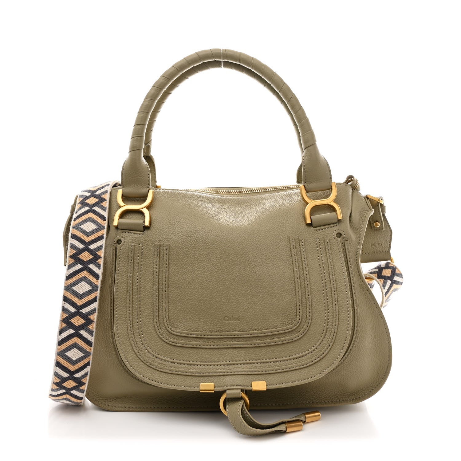 Calfskin Braided Medium Marcie Double Carry Slate Green