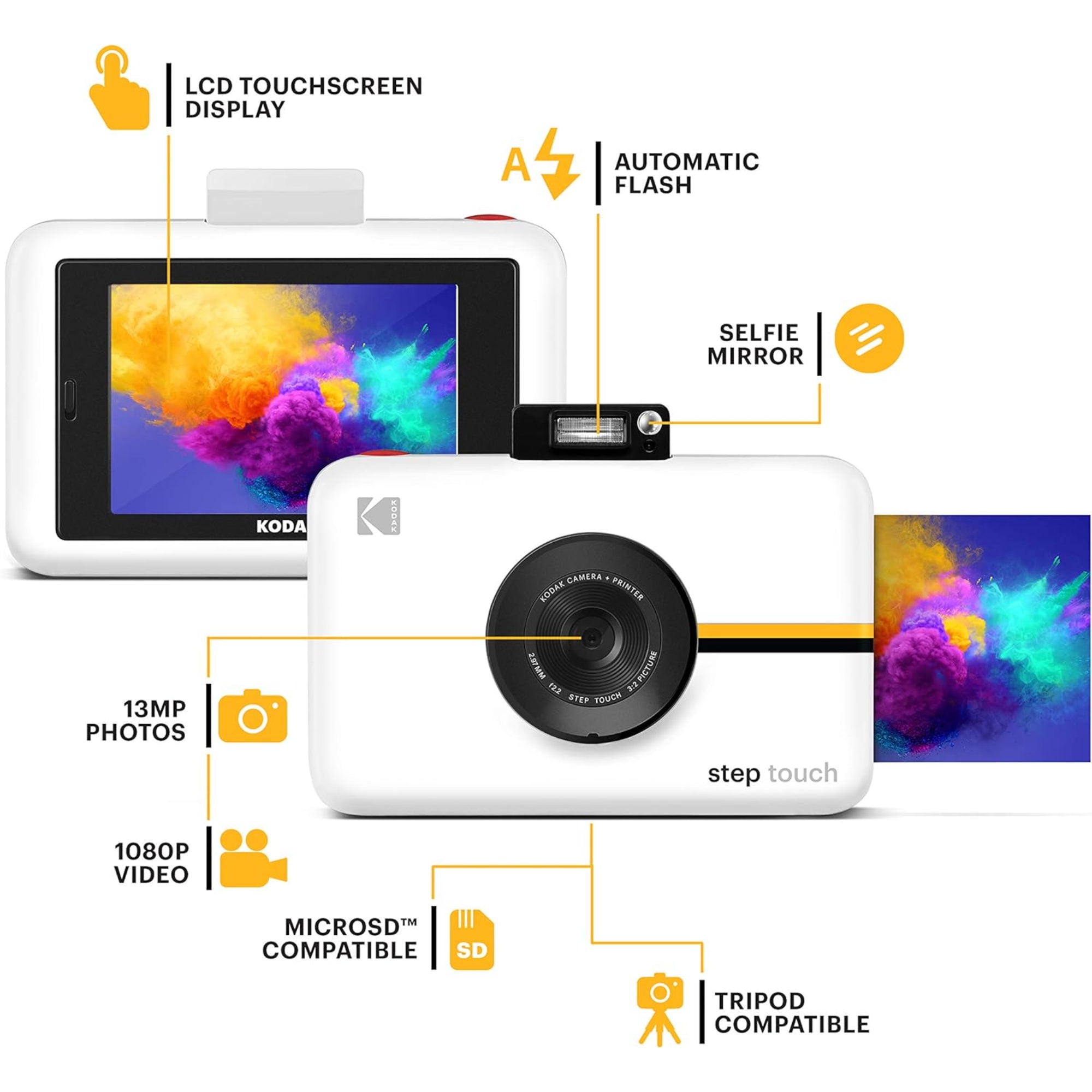 Kodak Step Touch 13MP Digital Camera & Instant Printer 2x3" with 3.5 LCD Touchscreen Display