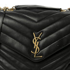 Grain de Poudre Calfskin Y Quilted Monogram Medium Loulou Chain Satchel Black