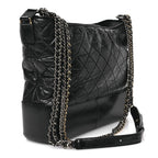 Aged Calfskin Quilted Large Gabrielle Hobo  Black