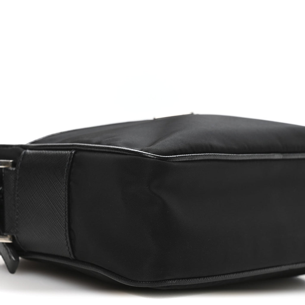 Re-Nylon Vela Saffiano Pocket Double Zip Shoulder Bag Black