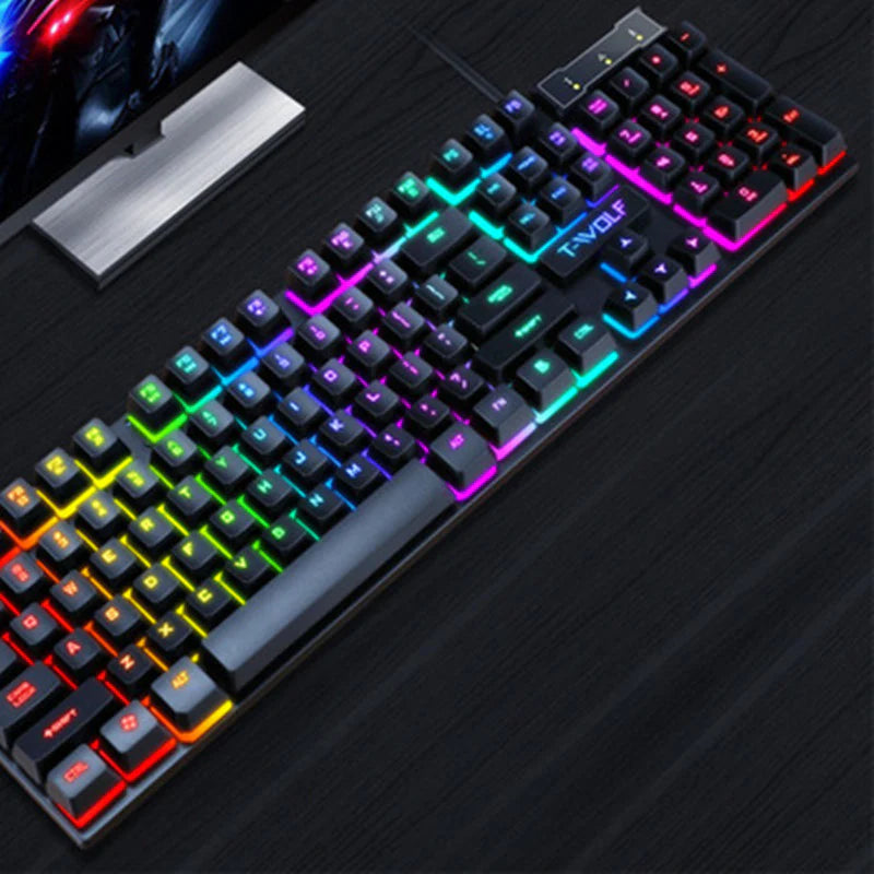 Gaming Usb Luminous Wired Keyboard Floating Manipulator with Mouse