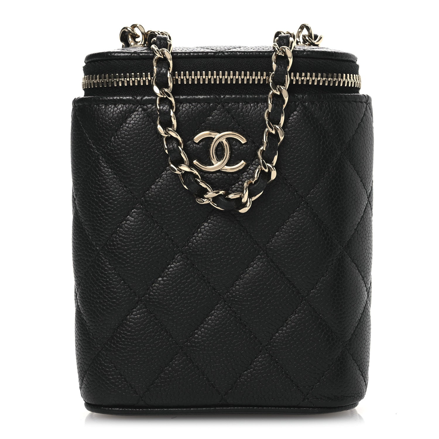 Caviar Quilted Small Vertical Coco Beauty Vanity Case With Chain Black