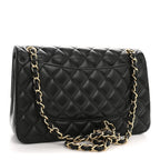 Lambskin Quilted Jumbo Double Flap Black