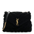 Shearling Y Quilted Monogram Medium Loulou Chain Satchel Black