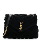 Shearling Y Quilted Monogram Medium Loulou Chain Satchel Black