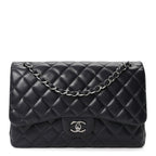 Lambskin Quilted Jumbo Double Flap Navy