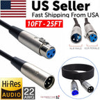 Microphone MIC 3-Pin Male To Female Cable Cord Connector Extension Shielded - 15ft