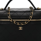 Goatskin Quilted Top Handle Slim Vanity With Chain Black