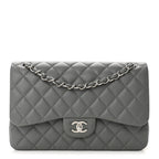 Caviar Quilted Jumbo Double Flap Grey