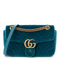 Velvet Matelasse Small GG Marmont Shoulder Bag Pavone Cyan
