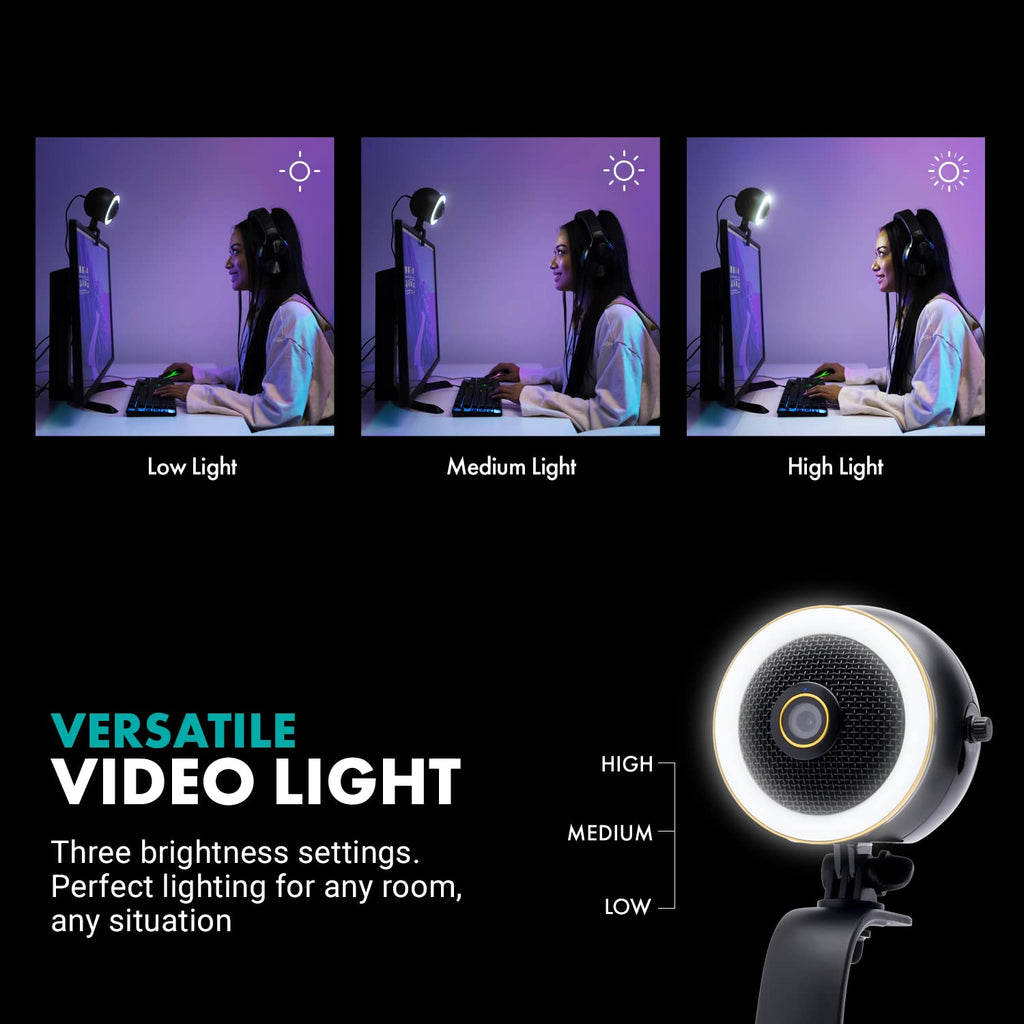 Movo WebMic HD Pro All-in-One Webcam with Mic and Ring Light in Silver