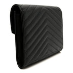 Grain De Poudre Matelasse Chevron Monogram Cassandre Flap Pouch Black
