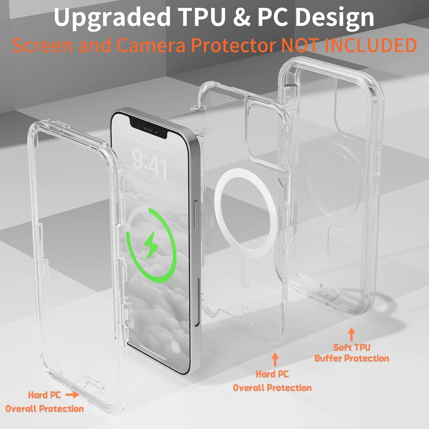Entronix [Magnetic] Case Compatible with iPhone 12/12 Pro - [Clear] Triple-Layer Heavy Duty Protection